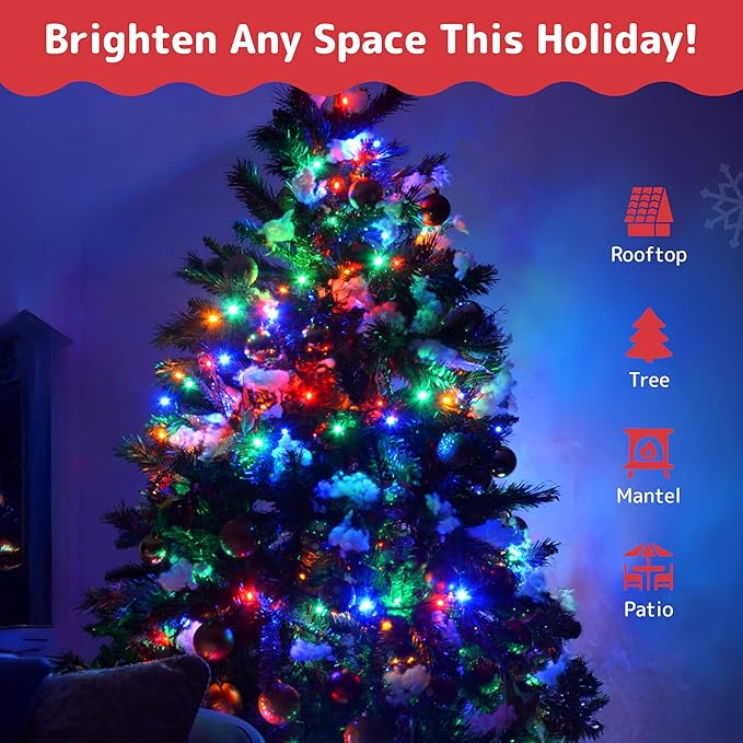 PREXTEX Bright and Colorful Christmas Lights (60 Feet, 300 Count) - Fall Decor and Christmas Tree Lights with White Wire - Indoor and Outdoor String Light - Multi-Color Incandescent Light