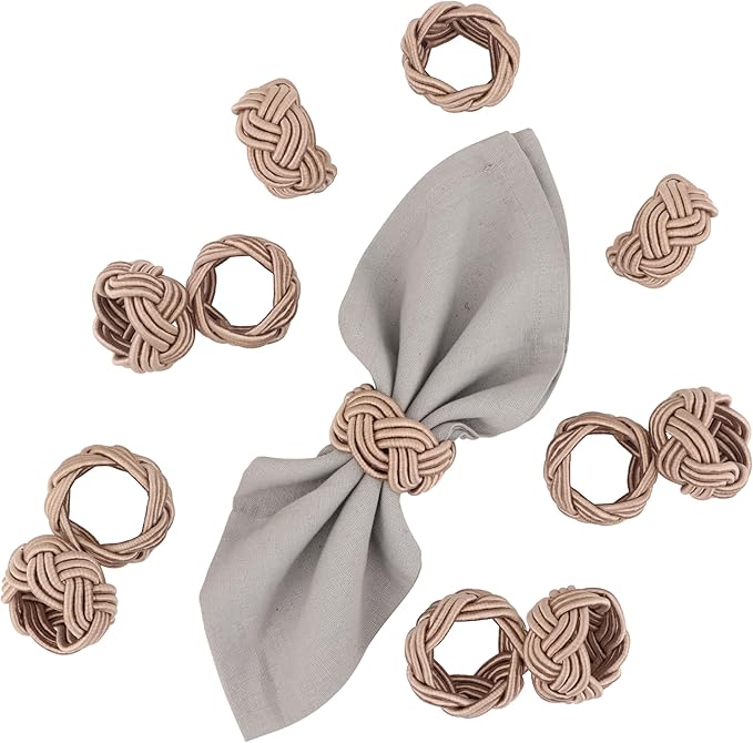Boho Chic Napkin Rings Set of 12 – Beige Handwoven Rayon Napkin Holders, Handcrafted Wear-Resistant Table Décor for Wedding, Christmas & Holiday Dining