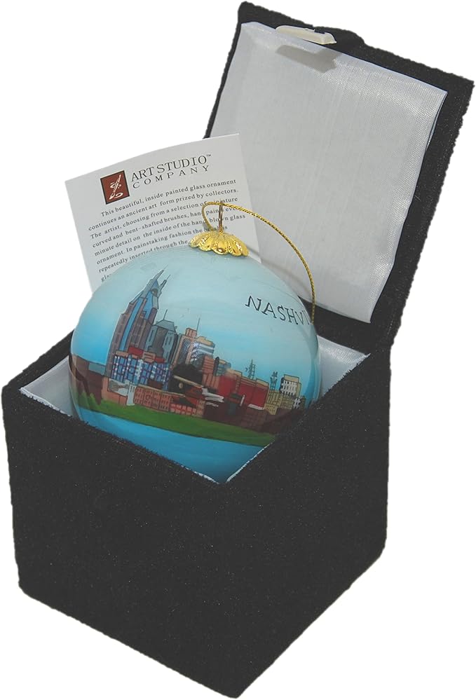 Blown Glass Christmas Ornament | Nashville, Tennessee Skyline | Hand Painted Inside | Original Art | Includes Gift Box
