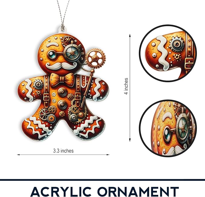 Christmas Ornaments 2025, Gingerbread Ornaments, Steampunk Gifts, Funny Vintage Gingerbread Man Decoration, Classic Holiday Ornament for Tree and Home Décor