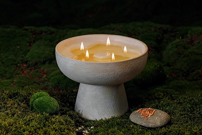 Blueme Romance Candle | Oakmoss & Sandalwood | 5 Wick - Refillable Wellness Candle with Essential Oils, Hand Finished & Poured Soy Wax Blend Ceramic Vessel, Natural Cotton Wicks | Large 24 oz