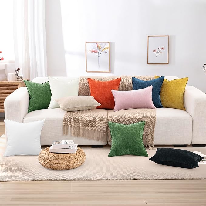 decorUhome Christmas Couch Throw Pillow Covers 16x16 Set of 2, Decorative Soft Euro Velvet Neutral Chenille Pillow Covers with Elegant Design for Sofa Bed Living Room Home Decor, Ultimate Gray