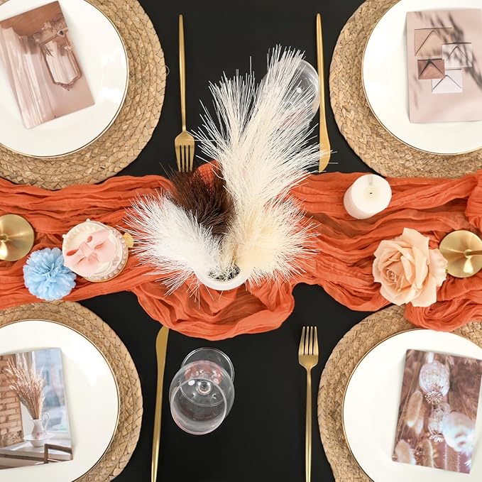 12 Pack Orange Cheesecloth Table Runner,10FT Gauze Boho Long Easter Cheesecloth Table Runners 20x120inch Rustic Cheese Cloth Table Runner for Wedding Party Bridal Shower Table Fall Decorations