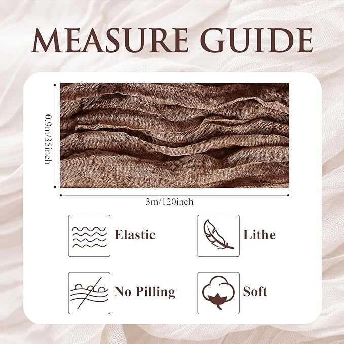 Table Runner Cheesecloth 10FT Brown Boho Gauze Cheese Cloth Rustic Sheer Table Runners for Wedding Bridal Baby Shower Party Decoration