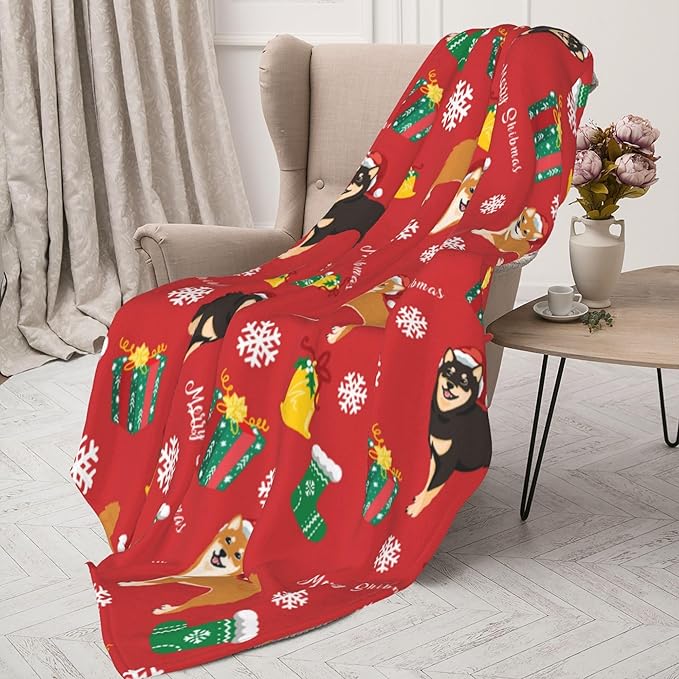 Christmas Dog Throw Blanket Soft Plush Fleece Blankets Warm Cozy Lightweight Fuzzy Blanket for Bed Sofa Couch Home Decor 80"X60"