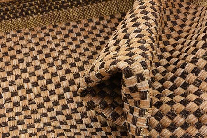 Unique Loom Outdoor Border Collection Area Rug - Multi Border (8' x 11' 4" Rectangle, Light Brown/ Brown)