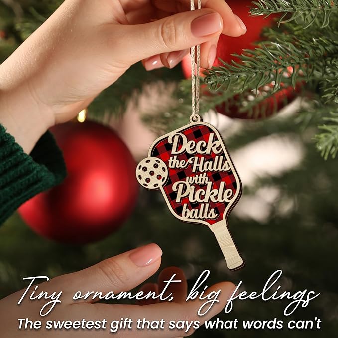 FLAGWIX Christmas Pickleball Gifts for Women Men - Wooden Christmas Ornaments 2025 for Tree Decorations - Birthday Gifts for Pickleball Lovers Friend, Xmas Decorations Pickleballs Ornaments