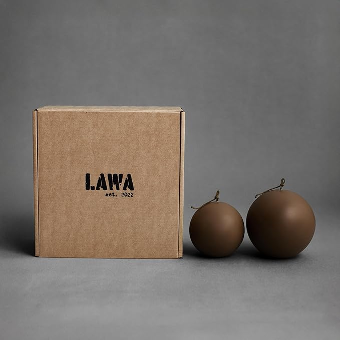 LAWA Sphere Set of 2 Candle - Beautiful Handmade Pillar Scented Soy Wax Elegant Aesthetic Candle Housewarming Gift Home Room Shelf Decor Idea (Kobicha, Set of 2)