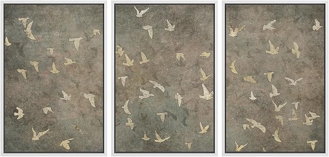 SIGNWIN Framed Canvas Print Wall Art Set Abstract Golden Birds in Flight Illustrations Modern Art Decorative Rustic Calm/Zen for Living Room, Bedroom, Office - 16"x24"x3 White