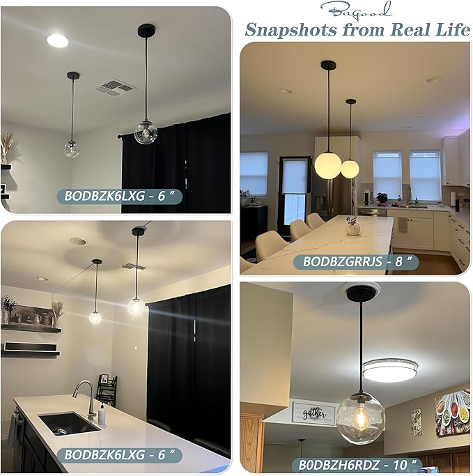 8 Inch Black Mid Century Pendant Light Globe Clear Glass Fixture Lights Kitchen Island Globe Pendant Light Mid Century Adjustable Hanging Farmhouse Lights Fixtures for Kitchen Island
