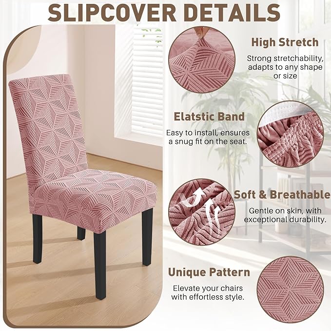 YEMYHOM Dining Chair Covers Set of 2, Stretch Dining Room Parsons Chair Slipcover, Removable Washable Furniture Protector for Home, Kitchen, Banquet (Pink)