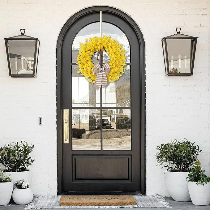26 Inch Spring Wreaths for Front Door Large Forsythia Floral Summer Door Wreath Outdoor All Season Wild Wreath for Easter Valentines Home Living Room Porch Yard Window Farmhouse Decor (Yellow)