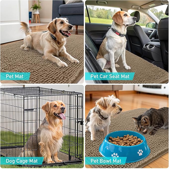 OLANLY Dog Door Mat for Muddy Paws 47x32, Absorbs Moisture and Dirt, Absorbent Non-Slip Washable Doormat, Quick Dry Chenille Mud Mat for Dogs, Entry Indoor Entryway Carpet for Inside Floor, Tan