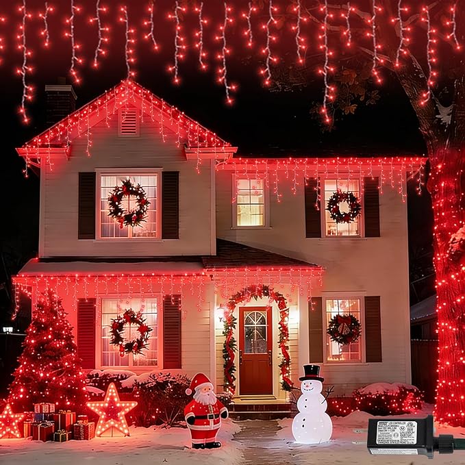 YEGUO 33ft 400 LED Red Icicle Lights for Outside, 80 Drops Icicle Christmas Lights with 8 Modes, Connectable Icicle String Lights with Memory Timer