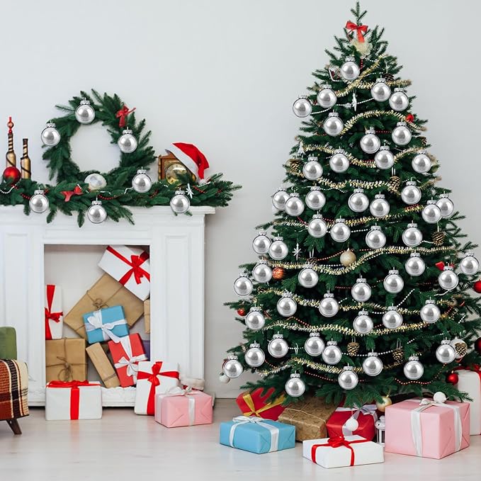 Soaoo 24 Pcs Christmas Ball Ornament 2.36 Inch Shatterproof Glitter Ball for Christmas Tree Decoration Small Hanging Xmas Tree Ornament for Xmas Holiday Wedding Party(Silver)