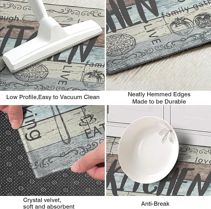 Kitchen Rugs Sets of 2 - Non Slip Washable Microfiber Kitchen Rug, Farmhouse Country Kitchens Rugs and Mats for Decor, Sink, Stove, Laundry, Machine Washable,（17"x 48"+17"x 24"）