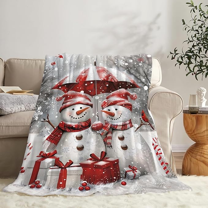 Tijuboni Snowman Throw Blanket for Girls Boys Women Men Kids Adults Soft Flannel Fleece Blanket for Couch Sofa Bed Home Decor 50"x60"