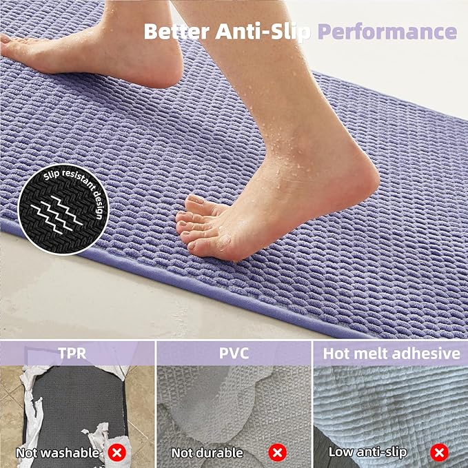 Small Bathroom Rugs, Non Slip Washable Bath Rugs Super Absorbent Bathroom Rug Thin Quick Dry Low Pile Bath Mats, Lavender 12"x12"