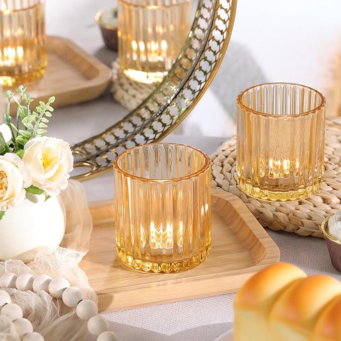 Gold Large Votive Candle Holder Set of 8, Tea Lights Candle Holders for Wedding Table Centerpieces, Boho Decor, Home Dinner Birthday Party Decor, Bridal Shower and Holiday Decorations