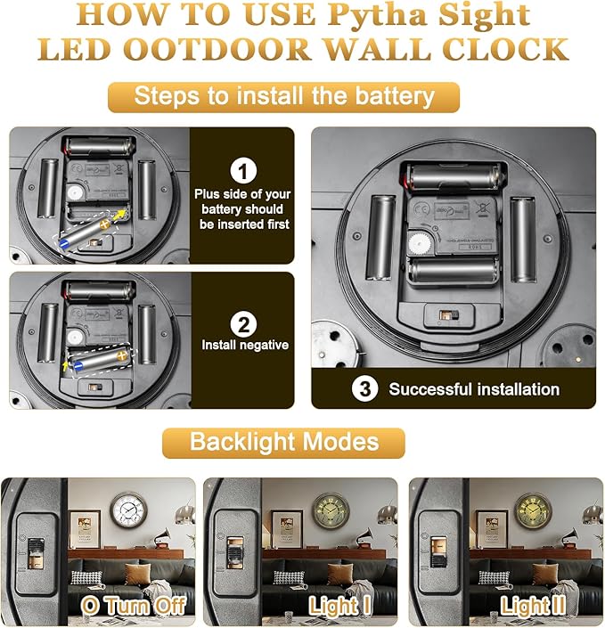 Illuminated Large Metal Outdoor Clocks Waterproof 18 Inches With AI Auto Light Smart Sensor,Extra Big Indoor Outdoor Wall Clocks With Thermometer & Hygrometer for Patio, Pool, Garden,Porch