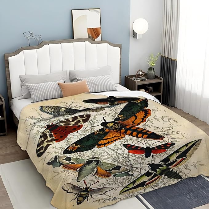 Tijuboni Moth Insect Throw Blanket Moth Gifts for Girls Women Boys Men Kids Adults Soft Flannel Fleece Blanket for Couch Sofa Bed Home Decor 60"x80"