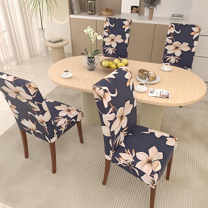 Stretch Dining Chair Covers Set of 4,Floral Print Chair Covers,Soft Removable Washable,Pet Friendly Furniture Protector,Universal Chair Slipcovers for Home, Kitchen,Ceremony Dining Room Seat