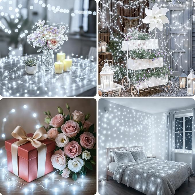 litogo 3 Pack Fairy Lights Battery Operated with Timer, 33FT 100LED Twinkle String Lights USB-C Powered 8 Modes Dimmable for Indoor Bedroom Centerpiece Wedding Classroom Dorm Christmas Decorations