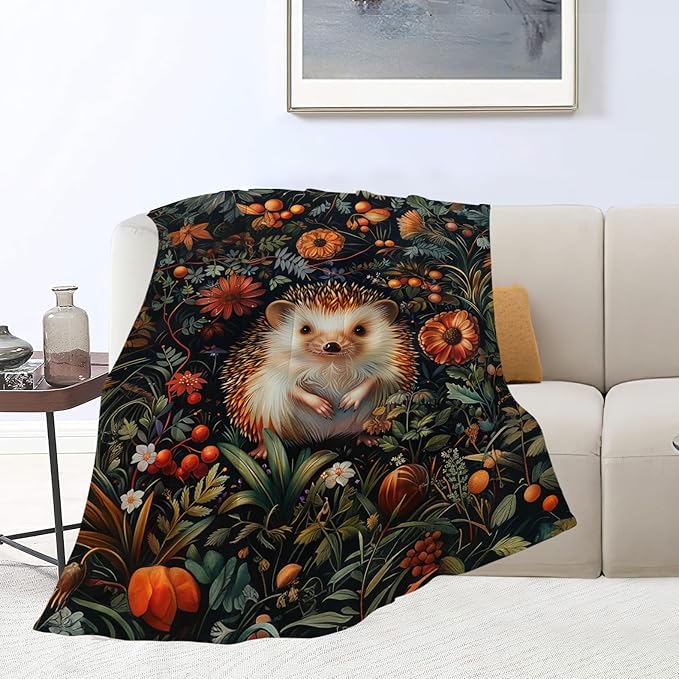 Cute Forest Hedgehog Blanket - Super Cozy Plush Lightweight Soft Flannel Fleece Jungle Animal Decor - Gifts for Girls Boys Kids Women Men Teenagers - for Sofa Bed Couch 50"X60"