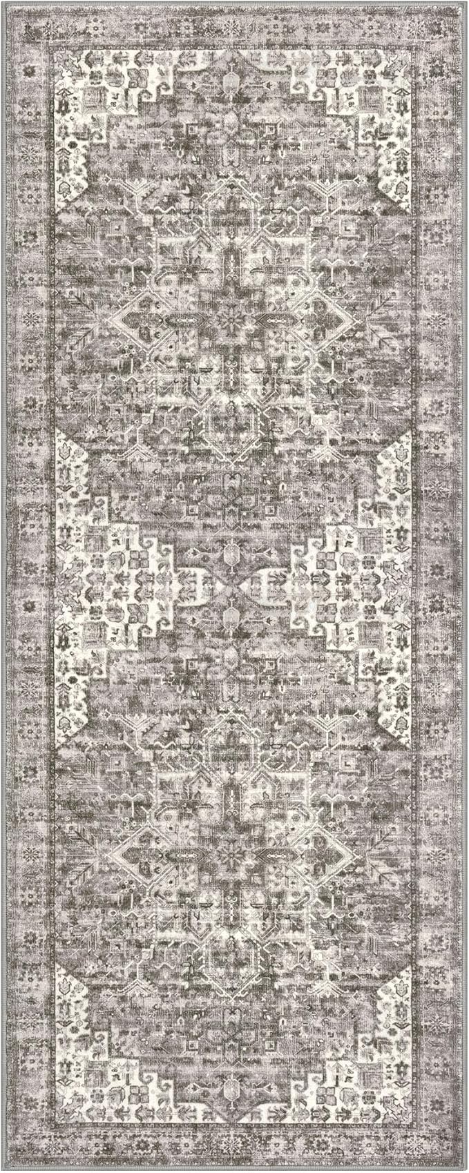 2x5 Runner Rug for Hallways, Taupe Non-Slip Printed Washable Kitchen Runners, Vintage Boho Rugs with Non-Shedding, Soft Medallion Floor Carpet for Laundry Bedroom Entryway