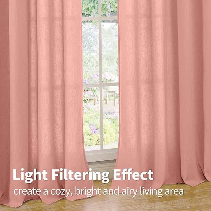 YoungsTex Dusty Rose Linen Curtains for Living Room 80 Inches Length, Light Filtering Grommet Window Drapes No See Through for Girls Bedroom Nursery Spring Decor, 2 Panels, 52 X 80 Inch