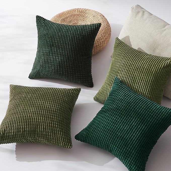 Topfinel Throw Pillows Covers for Couch Living Room Decor-Green Christmas Holiday 4 Pack Toss Cushion Case-Vintage Fluffy Large Bedroom Shams 18x18 Inch Set of 4,(45cm)
