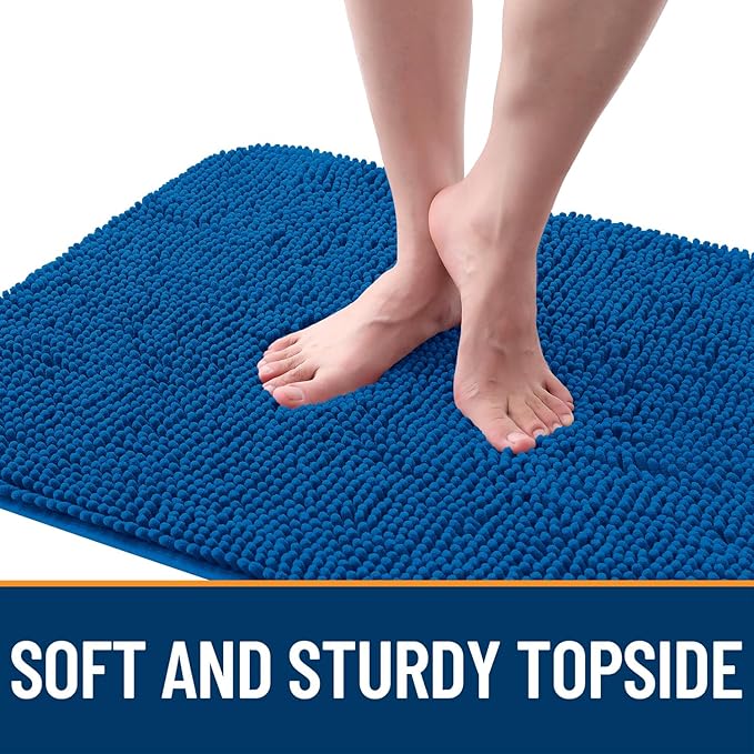OLANLY Dog Door Mat for Muddy Paws 59x35, Absorbs Moisture and Dirt, Absorbent Non-Slip Washable Doormat, Quick Dry Chenille Mud Mat, Entry Indoor Entryway Carpet for Inside Floor, Deep Navy Blue