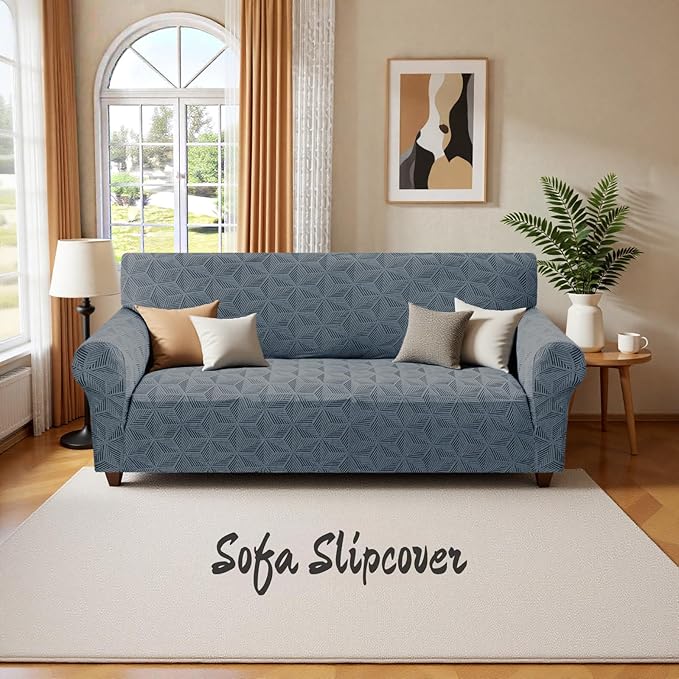 YEMYHOM 1 Piece Stretch Oversized Couch Covers for 4 Seat, Jacquard Extra Large Sofa Cover with Non-Slip Elastic Bottom, Thickened Slipcover Furniture Protector for Dogs Pets (X-Large, Dark Gray）