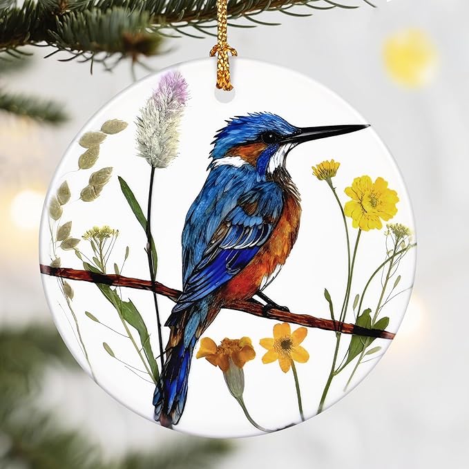 Christmas Ornaments, Dodosky 2.8in Ceramic Kingfisher Ornament, Xmas Decor, Christmas Tree Ornaments, Xmas Decorations for Tree, Holiday Ornament, Gifts for Bird Lovers, Gifts for Women, Men