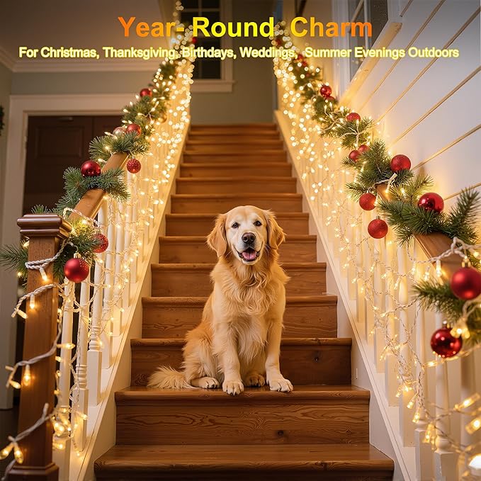 1500 LED Christmas Lights Outdoor Use, 470ft 12 Modes Warm White LED String Lights with Timer Dimmable, Waterproof Christmas Lights for Tree Xmas Patio Yard Fence Balcony Garden Decorations