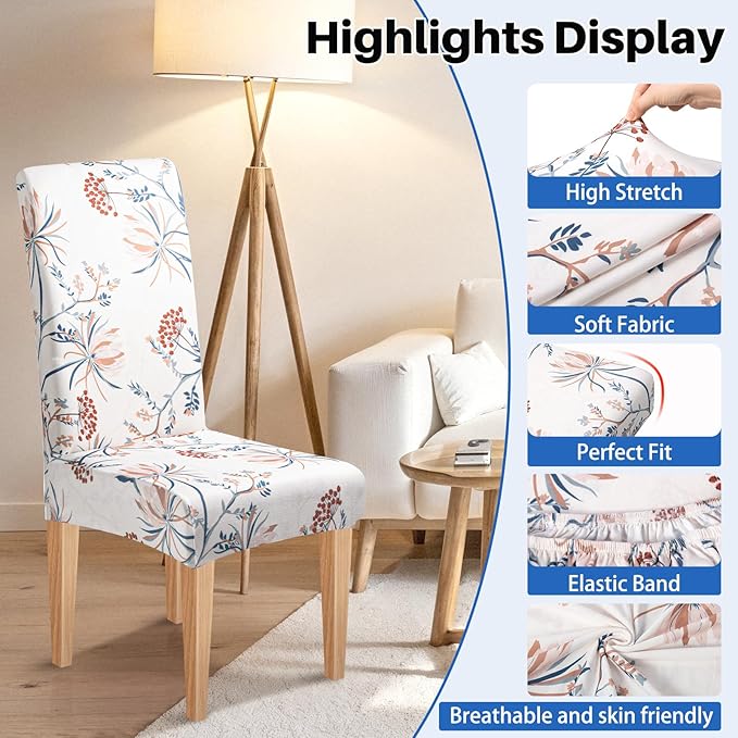 Dioxide High Stretch Chair Covers for Dining Chairs, Washable Dining Chair Covers Set of 4, Soft Kitchen Chairs Seat Covers, Parsons Chair Slipcovers Protectors for Home Hotel Restaurant Banquet