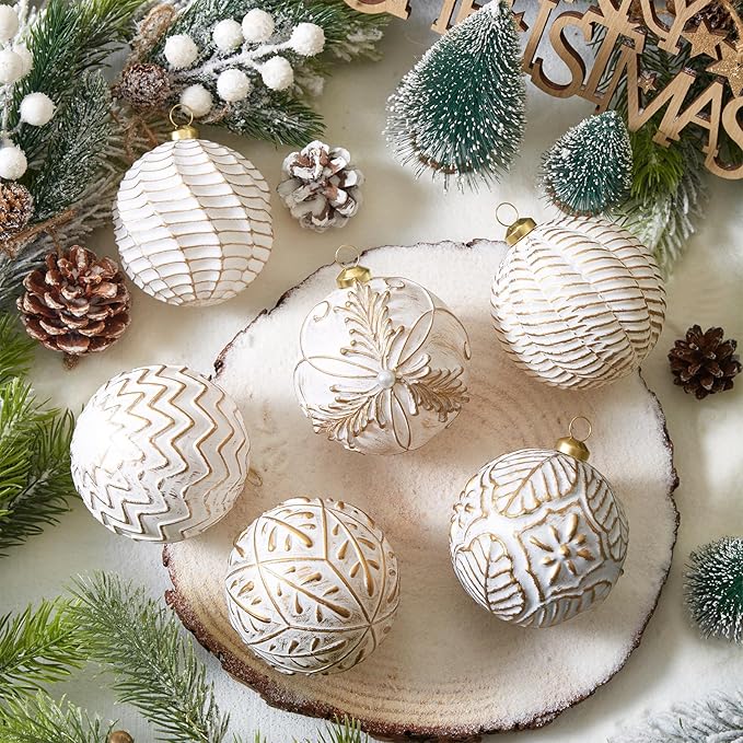 Vintage Christmas Ornaments Ball Set, 12 PCS Shatterproof Antique Traditional Christmas Tree Ornaments for Indoor Xmas Holiday Home Decor (Gold)