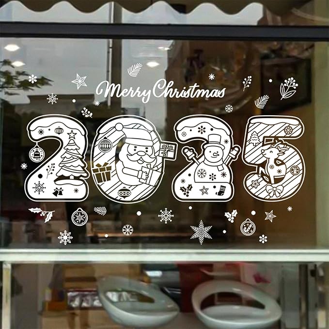 4 Sheets Christmas Window Clings Stickers 2025 DIY Christmas Snowman Snowflake Window Decals Decorations Indoor Winter Cartoon Clings DIY Stickers for New Year Home Kitchen Decoration Gift