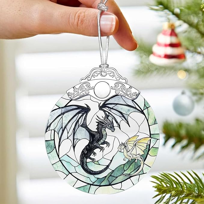 Dragon Ornament – Christmas Decoration & Christmas Ornament; Stained Glass Holiday Decoration (Holiday Present, Bauble Present, Gift Idea, Gift Exchange) | Heirloom Keepsakes