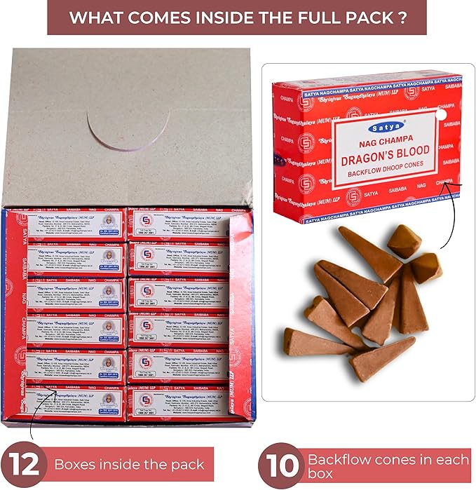 Dragon's Blood Backflow Incense Cones for Waterfall Aromatic Smoke Fountain Haze Falls and Mat Bundle - Pack of 12