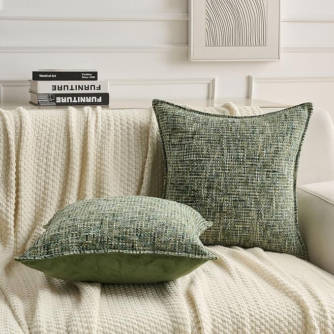 FUTEI Dark Green Decorative Throw Pillow Covers 22x22 Inch Set of 3,Soft Chenille Tweed Textured Cushion Case,Modern Home Decor for Couch Bed Living Room