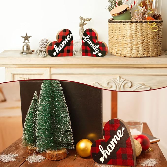 Jetec 2 Pcs Rustic Table Decorations for Living Room Home Decor Farmhouse Valentines Day Centerpiece Small Love Wooden Heart Decor for Dining Room Shelf Valentines Gift Decoration(Stylish Style)