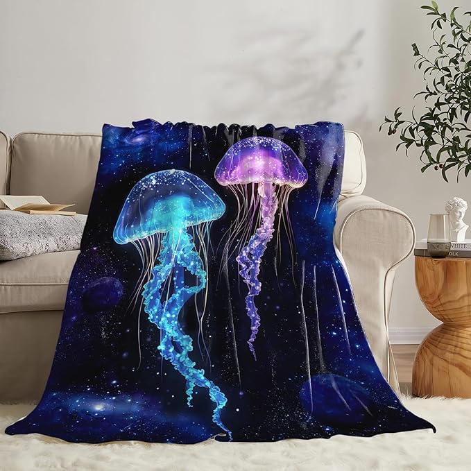 Tijuboni Jellyfish Throw Blanket Jellyfish Gifts for Girls Boys Women Men Kids Adults Soft Flannel Fleece Blanket for Couch Sofa Bed Home Decor 50"x60"