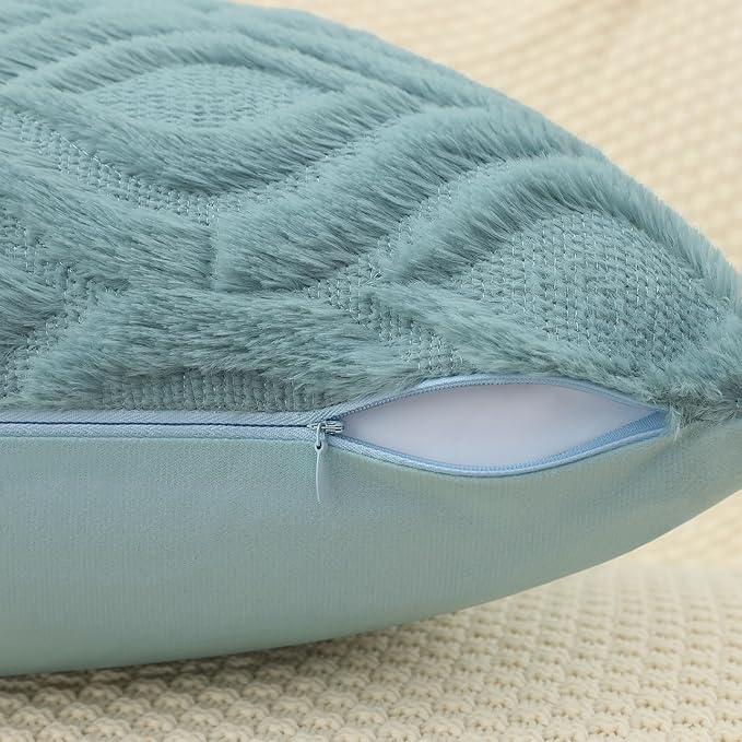 decorUhome Throw Pillow Covers 16x16 Inch Set of 2, Soft Plush Faux Wool Aqua Solid Couch Pillow Covers, Accent Farmhouse Neutral Square Pillow Cases for Sofa Bed Living Room