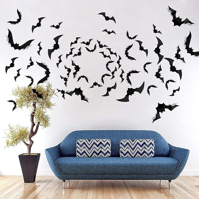 Halloween Decorations Scary Bat Wall Stickers Decor Supply Black Bats Wall Wall Decor for Fireplace Ceiling Kitchen Bedroom Living Room Décor 60 Pcs Bat Wall Stickers Decals Halloween Party Supplies