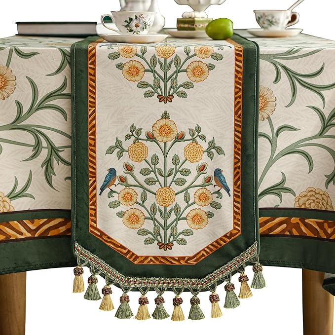 patdrea Velvet French Table Runner Farmhouse for Home Kitchen Dining Decor Parties Family Dinners Wedding 12"*87"