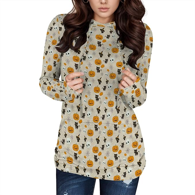 Halloween Womens Pullover Sweatshirts Trendy Drawstring Fall Sweatshirt Halloween Best Gift For Wife And Daughter