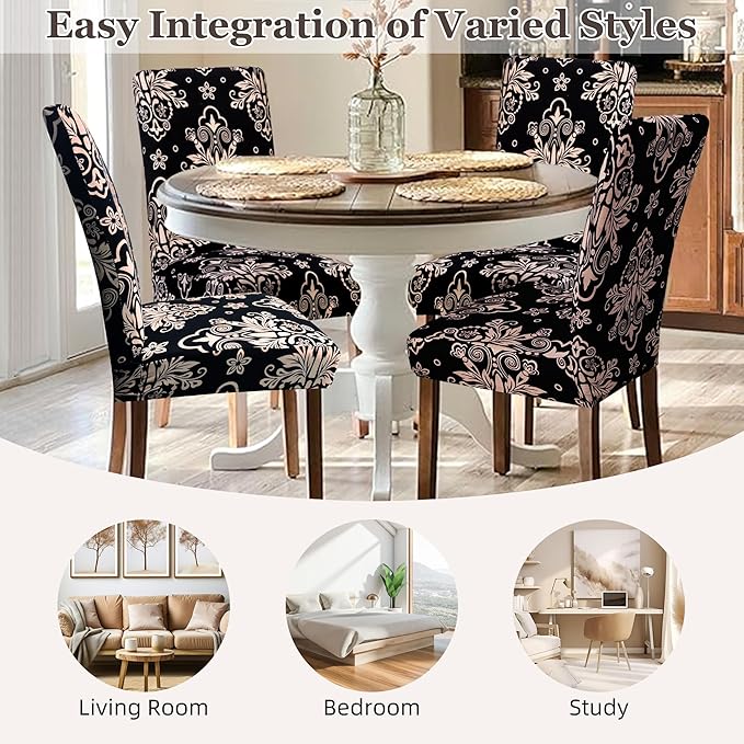 Sufdari Dining Chair Covers,Kitchen Chair Cover,Parsons Chair Slipcover,Spandex Chair Protectors for Dining Room Stretch Chairs Cover Set of 6 -Black Khaki