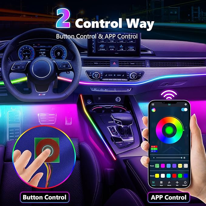 Acrylic Interior Car LED Strip Light, Car Neon Light with APP Control,16 Million Dreamcolor Sound Activated Car Accessories Car Ambient Light Kit with RGB 18 in 1 and 213 Modes 175 inches 593 LED
