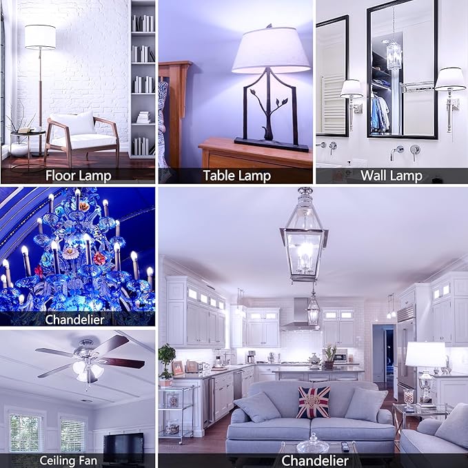 Energetic E12 LED Candelabra Light Bulbs 5.5W (60 Watt Equivalent), 6000K Daylight, 600LM Chandelier Light Bulbs, B11 Candle Bulbs for Ceiling Fan, CA 80 Recessed Can Light, Non-Dimmable, Pack of 6
